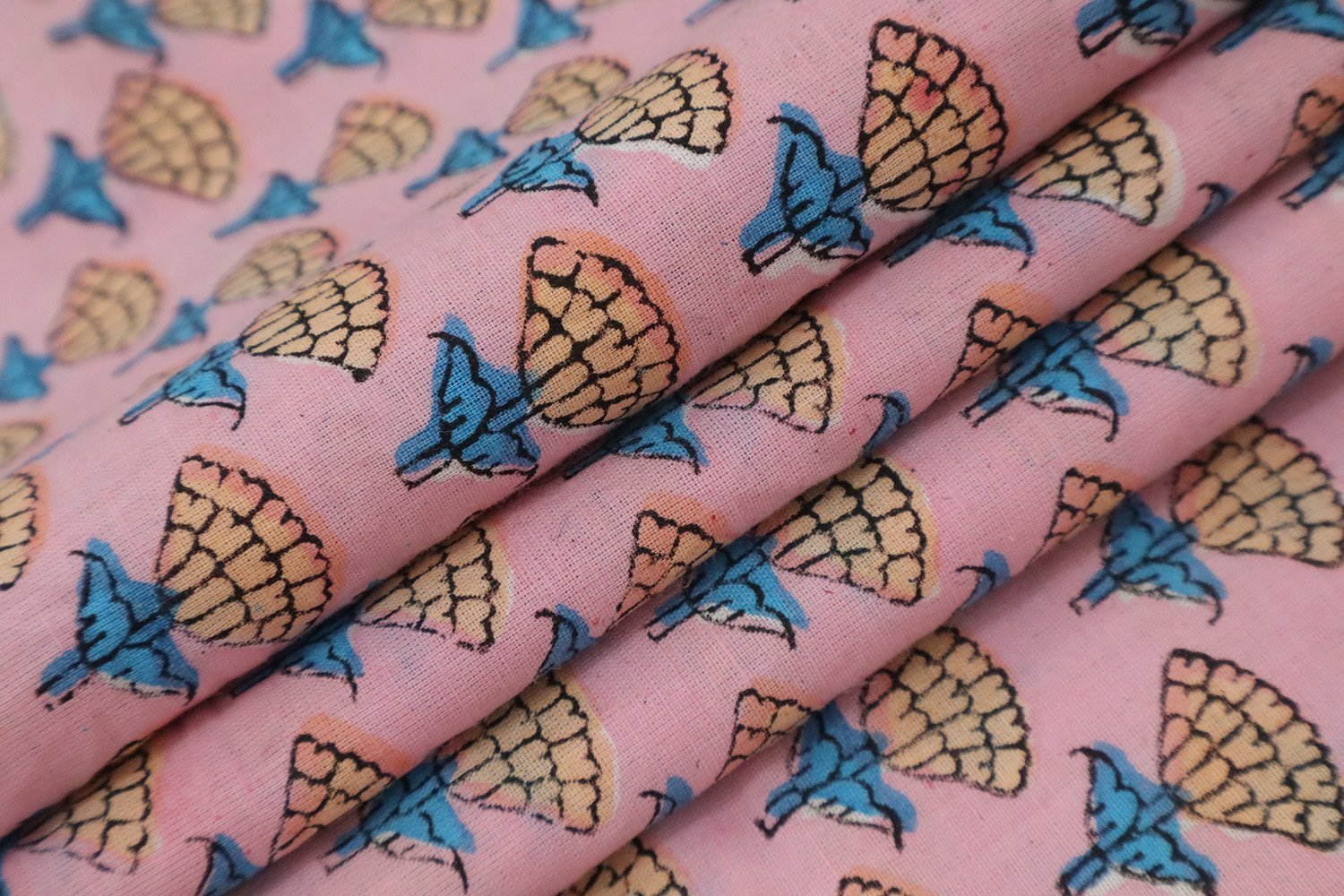 Geometric Handblock Printed Khadi Fabric for Bedsheets - Image 5