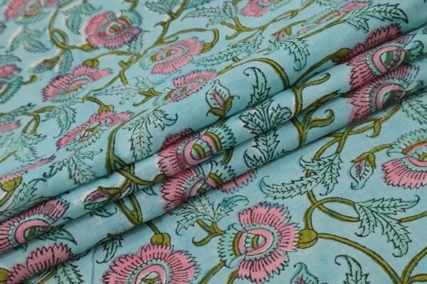 Abstract Handblock Printed Cotton Fabric for Fashion - Image 5