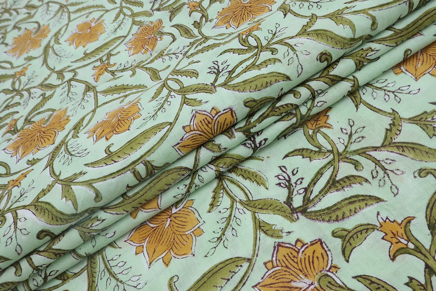 Indigo Handblock Printed Silk Fabric for Bedsheets - Image 5