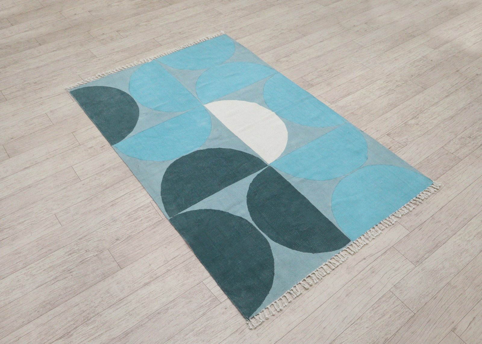Traditional Motif Block Print Cotton Rug - Image 6