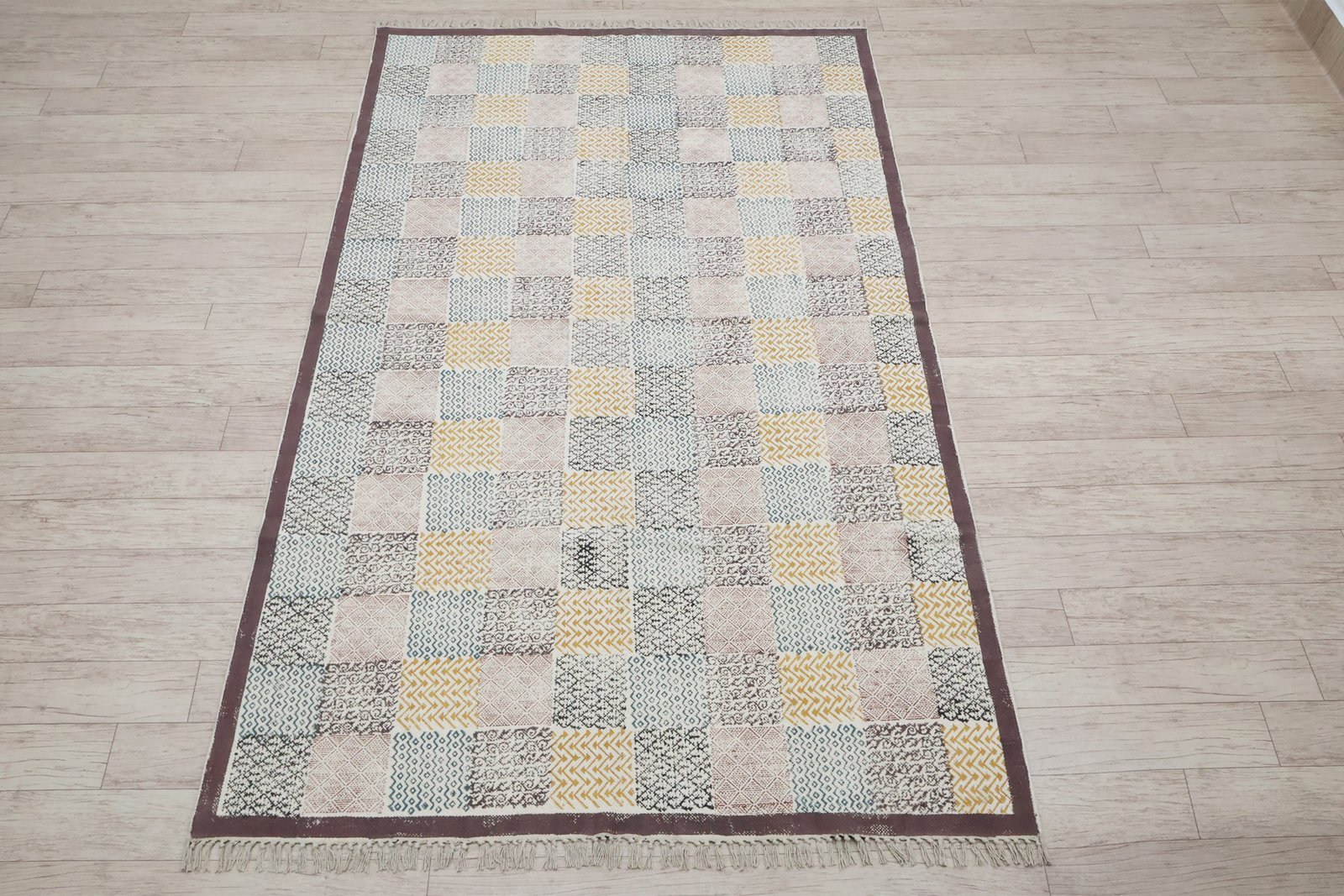 Indian Block Printed Cotton Area Rug - Image 6