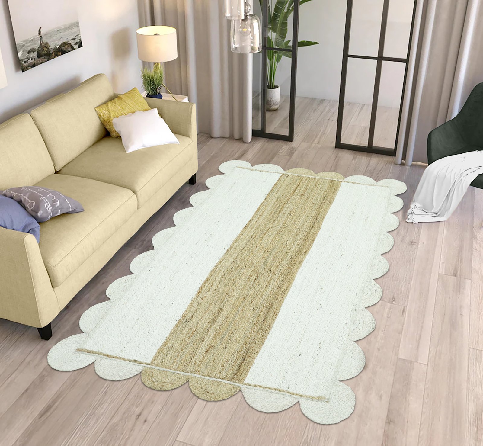 手作りのジュートラグ、天然素材、正方形、ベッドサイドに最適 - Image 3