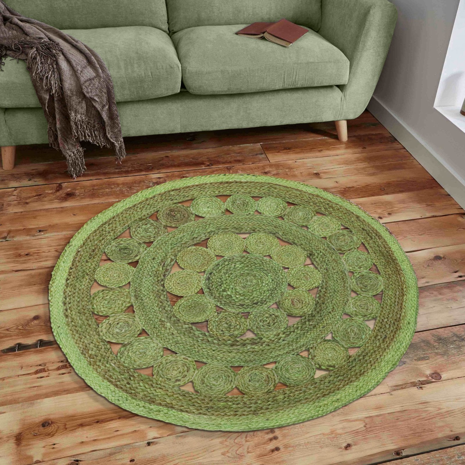 手作りのジュートラグ、天然素材、正方形、ベッドサイドに最適 - Image 3