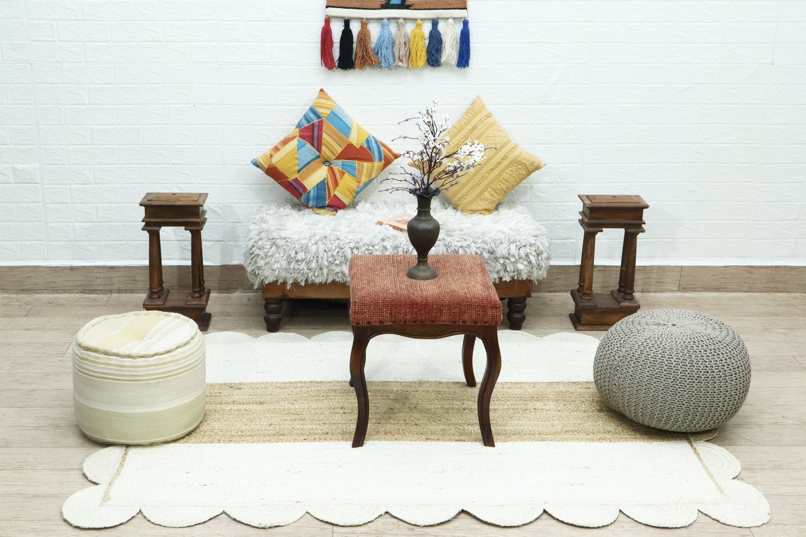 手作りのジュートラグ、天然素材、正方形、ベッドサイドに最適 - Image 4