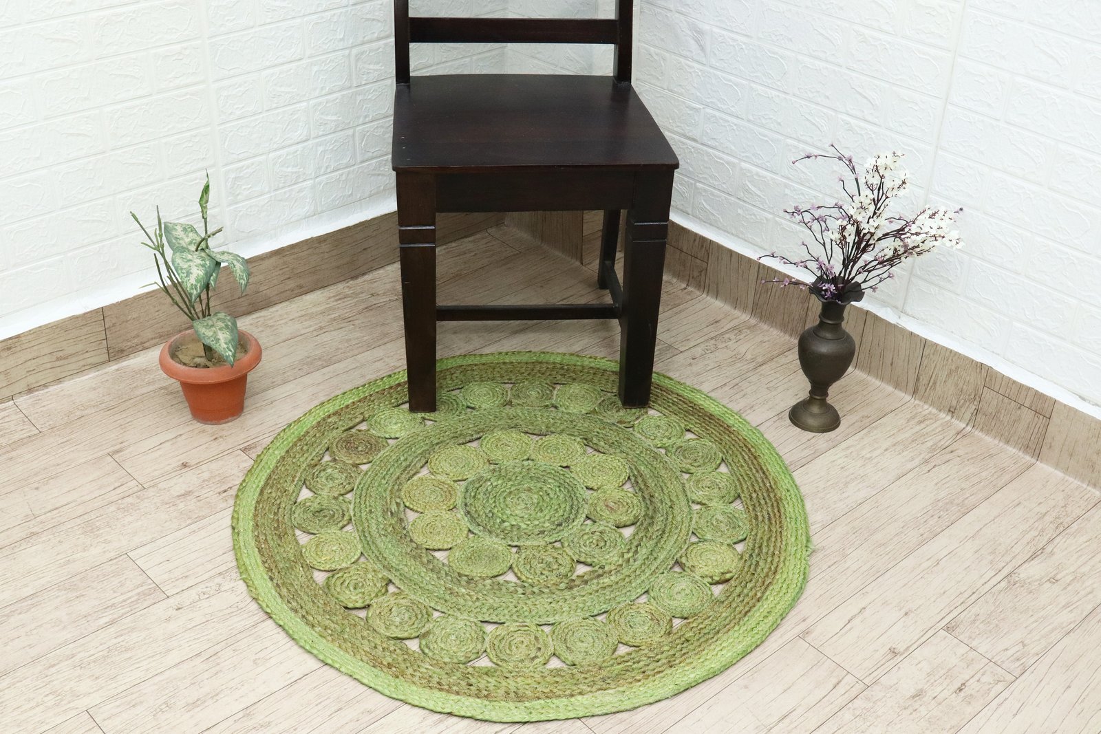 手作りのジュートラグ、天然素材、正方形、ベッドサイドに最適 - Image 4