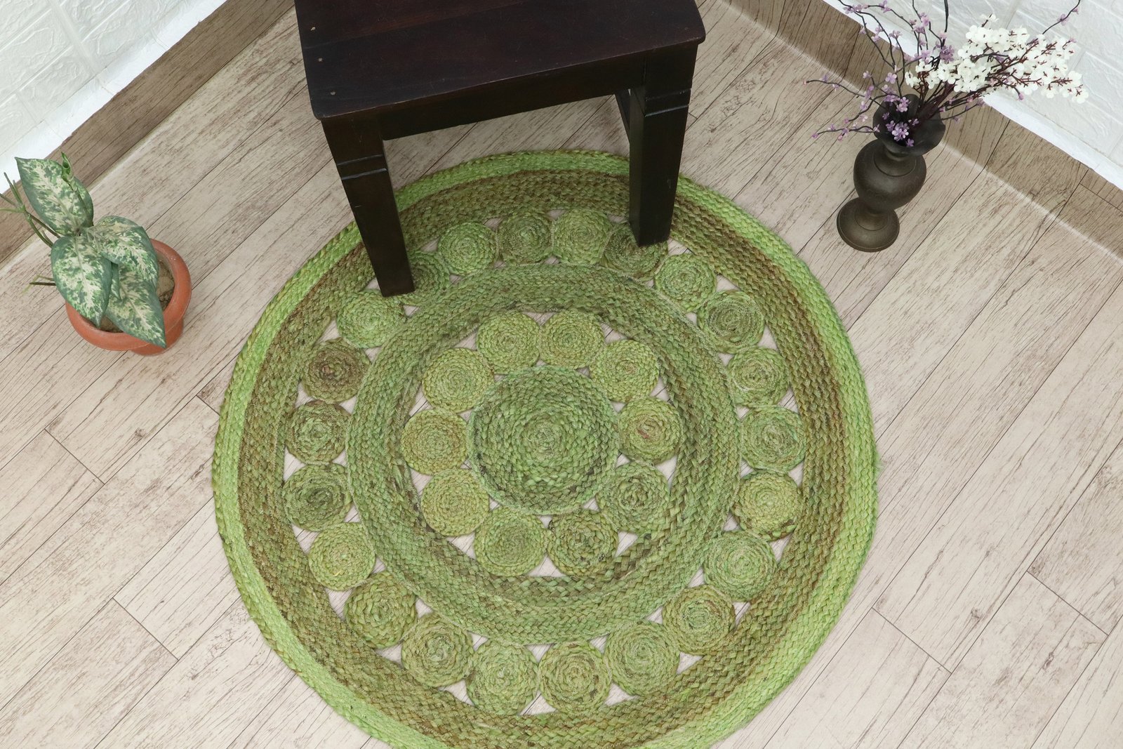 手作りのジュートラグ、天然素材、正方形、ベッドサイドに最適 - Image 5