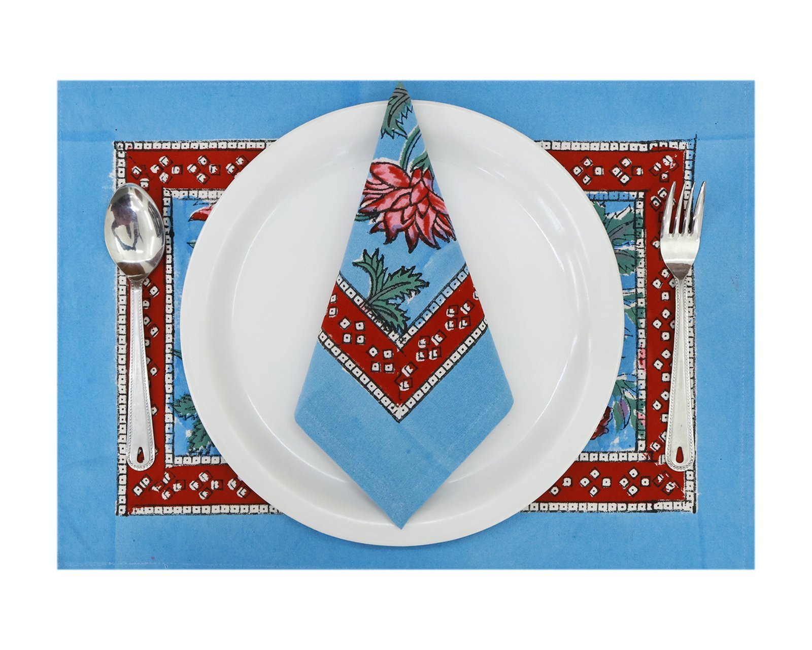 Cotton Handblock Printed Rectangle Napkin with Handmade Craft - Image 5