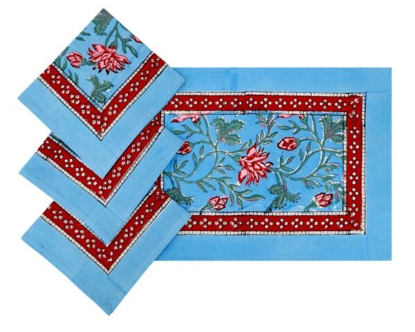 Cotton Handblock Printed Rectangle Napkin with Handmade Craft - Image 6