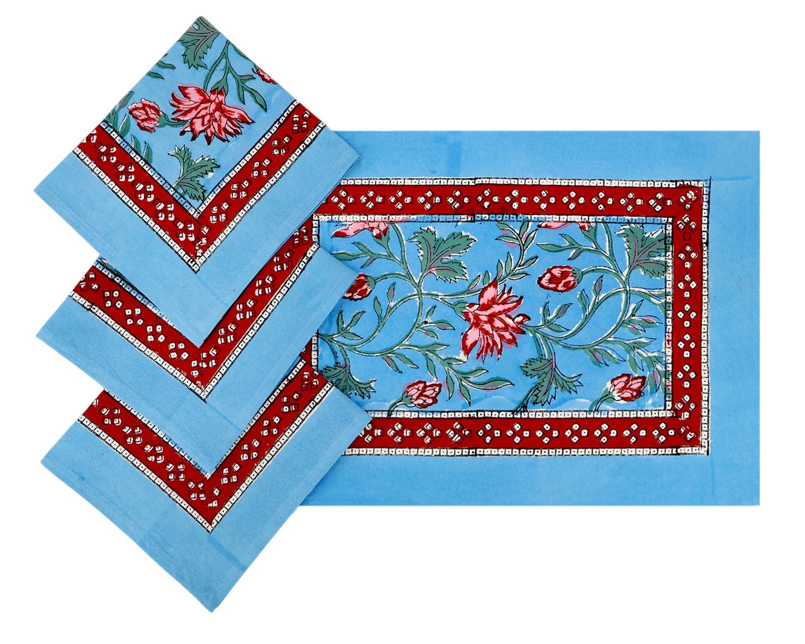 Cotton Handblock Printed Rectangle Napkin with Handmade Craft - Image 6
