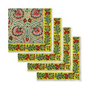 Designer Handblock Printed Square Napkin with Unique Artwork Designer Handblock Printed Square Napkin with Unique Artwork
