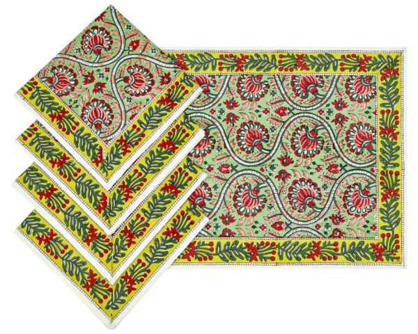 Designer Handblock Printed Square Napkin with Unique Artwork - Image 7