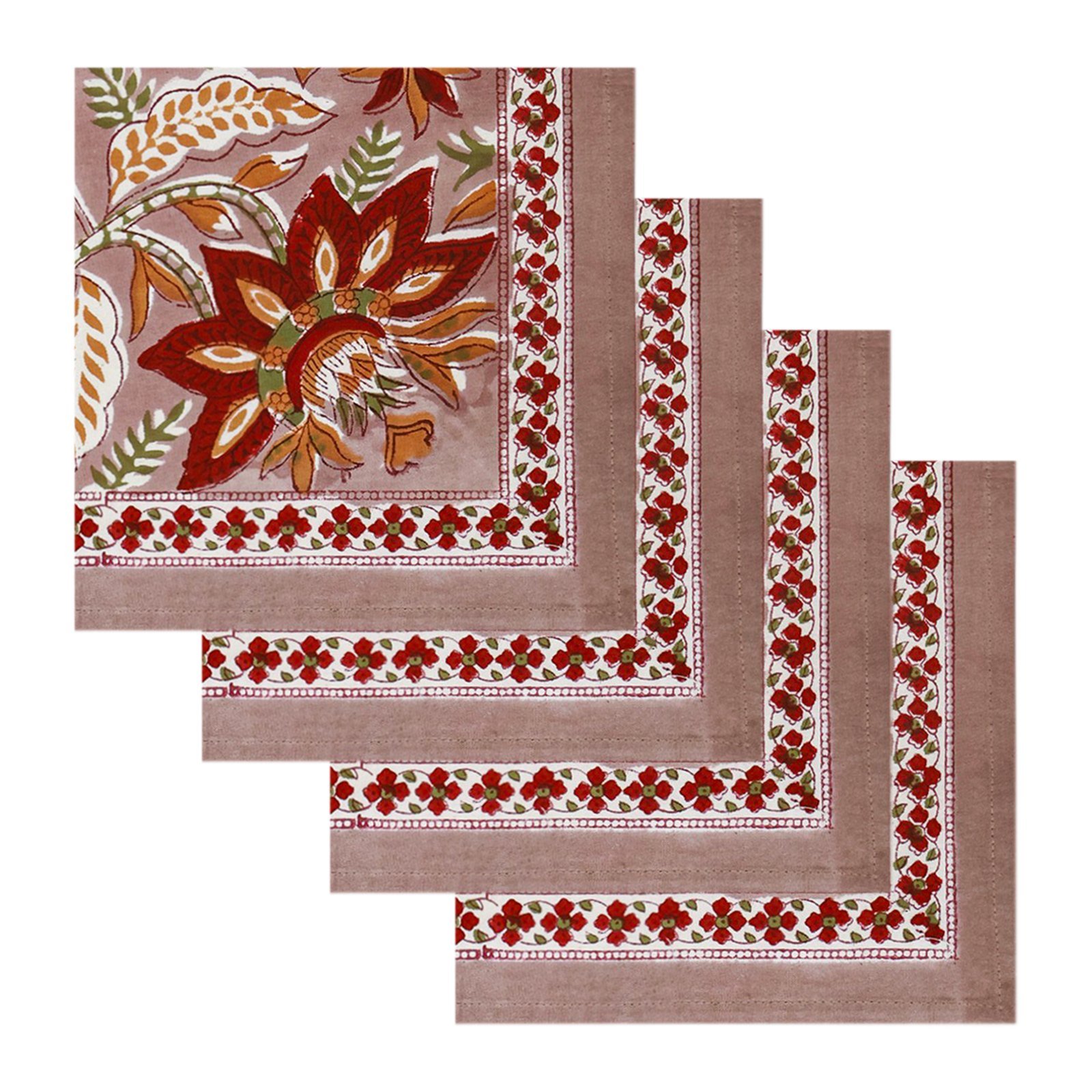 Handmade Handblock Printed Square Napkin with Artistic Prints - Image 2