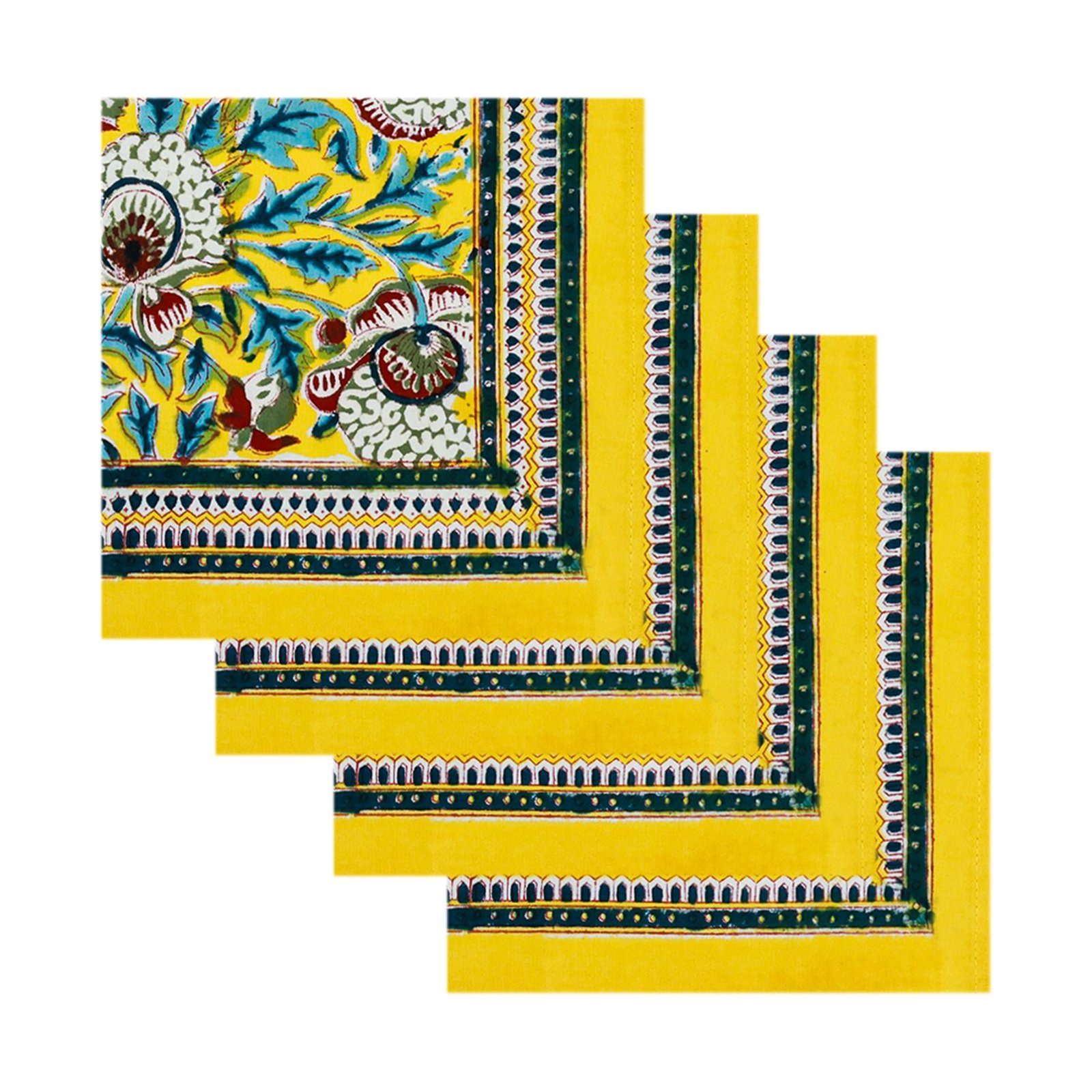 Cotton Handblock Printed Rectangle Napkin with Handmade Craft - Image 2