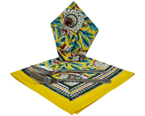 Cotton Handblock Printed Rectangle Napkin with Handmade Craft - Image 7