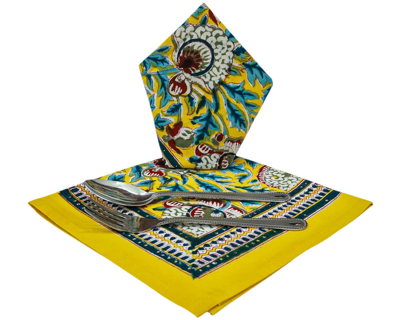 Cotton Handblock Printed Rectangle Napkin with Handmade Craft - Image 7
