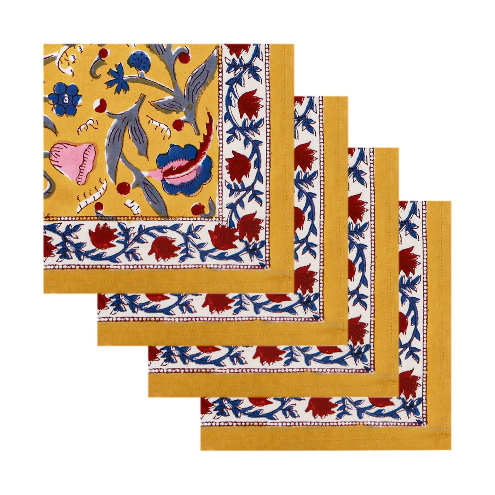 Traditional Handblock Printed Rectangle Napkin with Vibrant Colors - Image 2