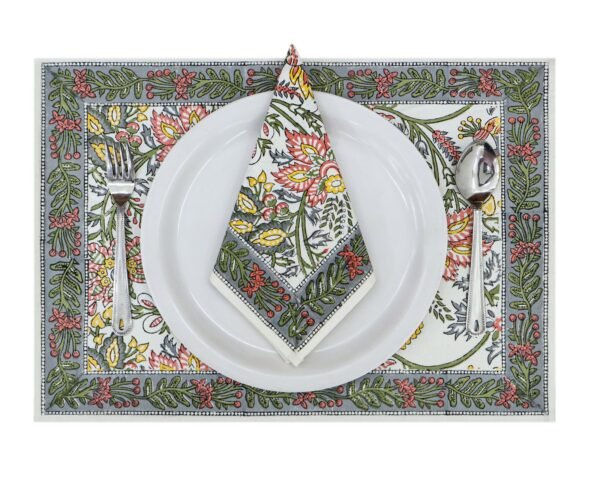 Designer Handblock Printed Square Napkin with Unique Artwork - Image 3