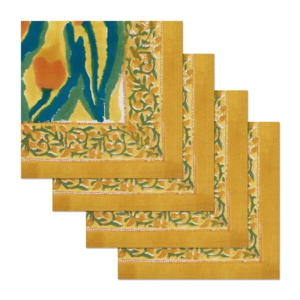 Handmade Handblock Printed Square Napkin with Artistic Prints - Image 2