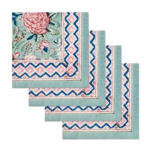 Cotton Handblock Printed Rectangle Napkin with Handmade Craft Cotton Handblock Printed Rectangle Napkin with Handmade Craft