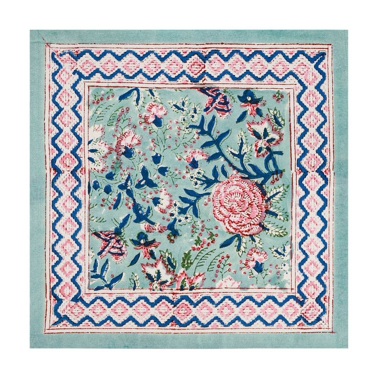 Cotton Handblock Printed Rectangle Napkin with Handmade Craft - Image 2