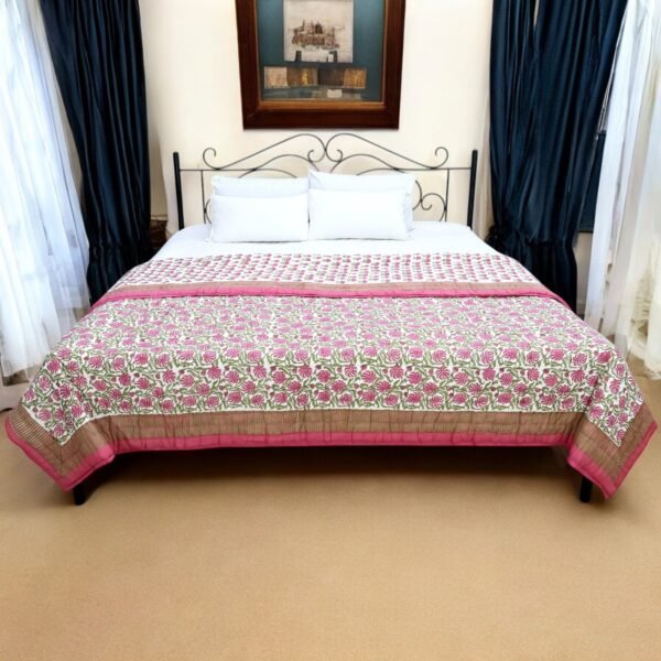 Handmade Handblock Printed Rectangle Quilt with Premium Cotton