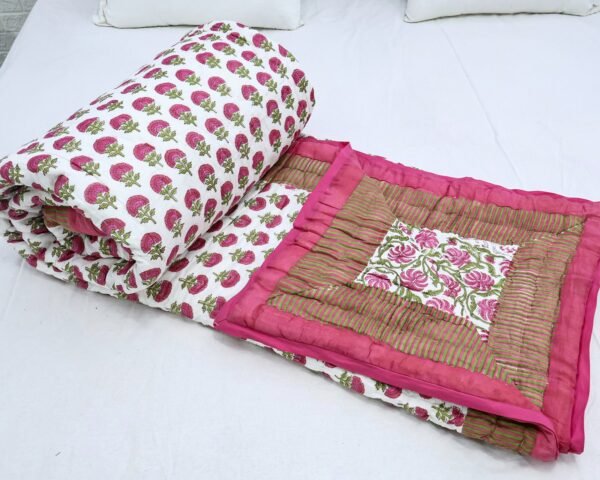 Handmade Handblock Printed Rectangle Quilt with Premium Cotton - Image 6