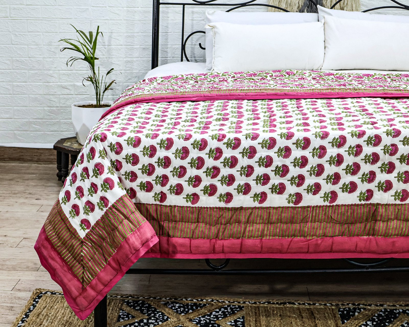 Handmade Handblock Printed Rectangle Quilt with Premium Cotton - Image 7