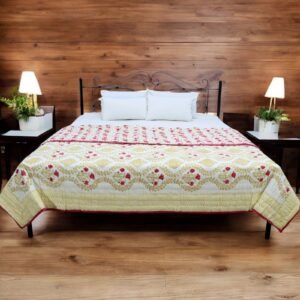 Handmade Handblock Printed Square Quilt with Artistic Prints Handmade Handblock Printed Square Quilt with Artistic Prints