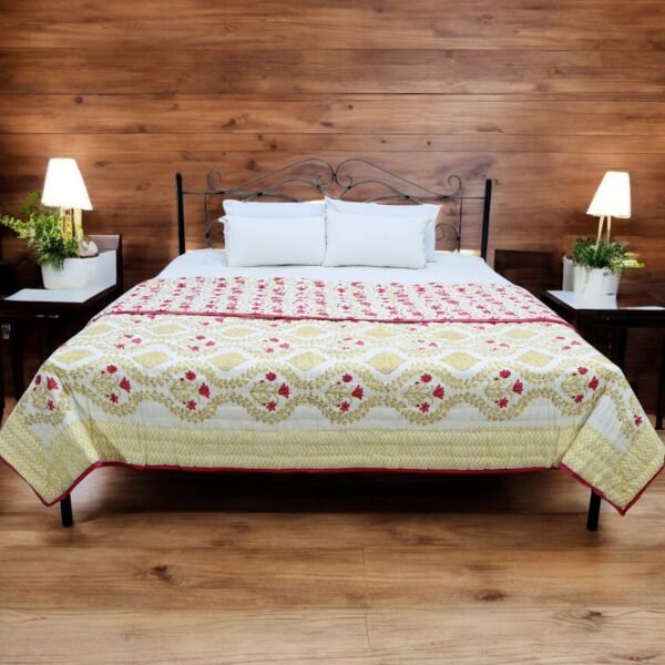 Handmade Handblock Printed Square Quilt with Artistic Prints