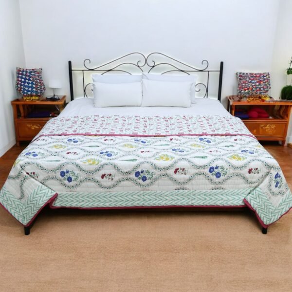 Luxury Handblock Printed Rectangle Quilt for Cozy Winters