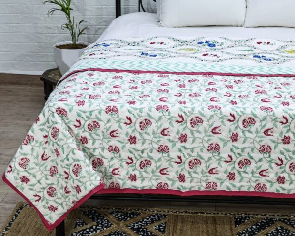 Luxury Handblock Printed Rectangle Quilt for Cozy Winters - Image 2