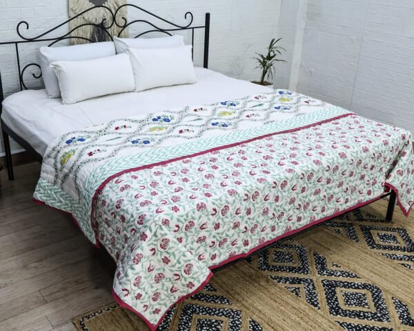 Luxury Handblock Printed Rectangle Quilt for Cozy Winters - Image 3