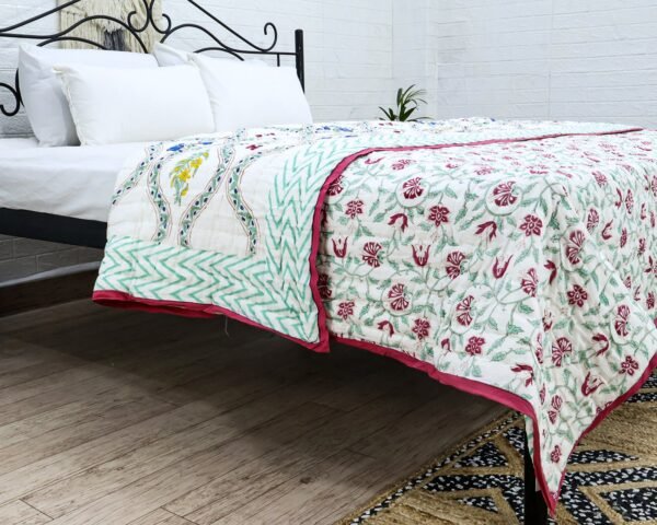 Luxury Handblock Printed Rectangle Quilt for Cozy Winters - Image 5