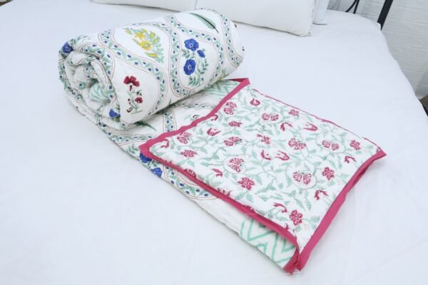 Luxury Handblock Printed Rectangle Quilt for Cozy Winters - Image 6