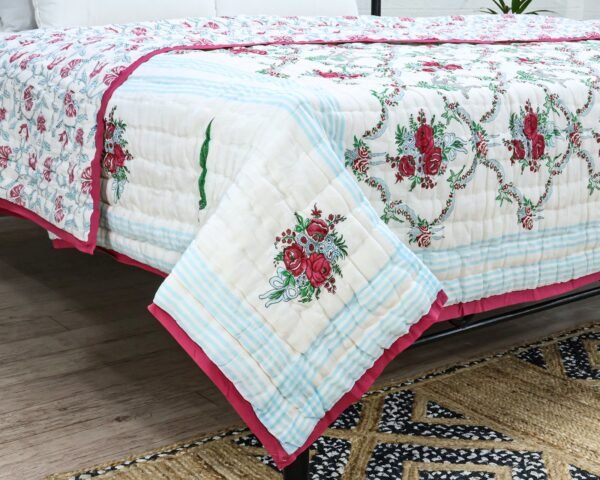Luxury Handblock Printed Square Quilt for Everyday Comfort - Image 2