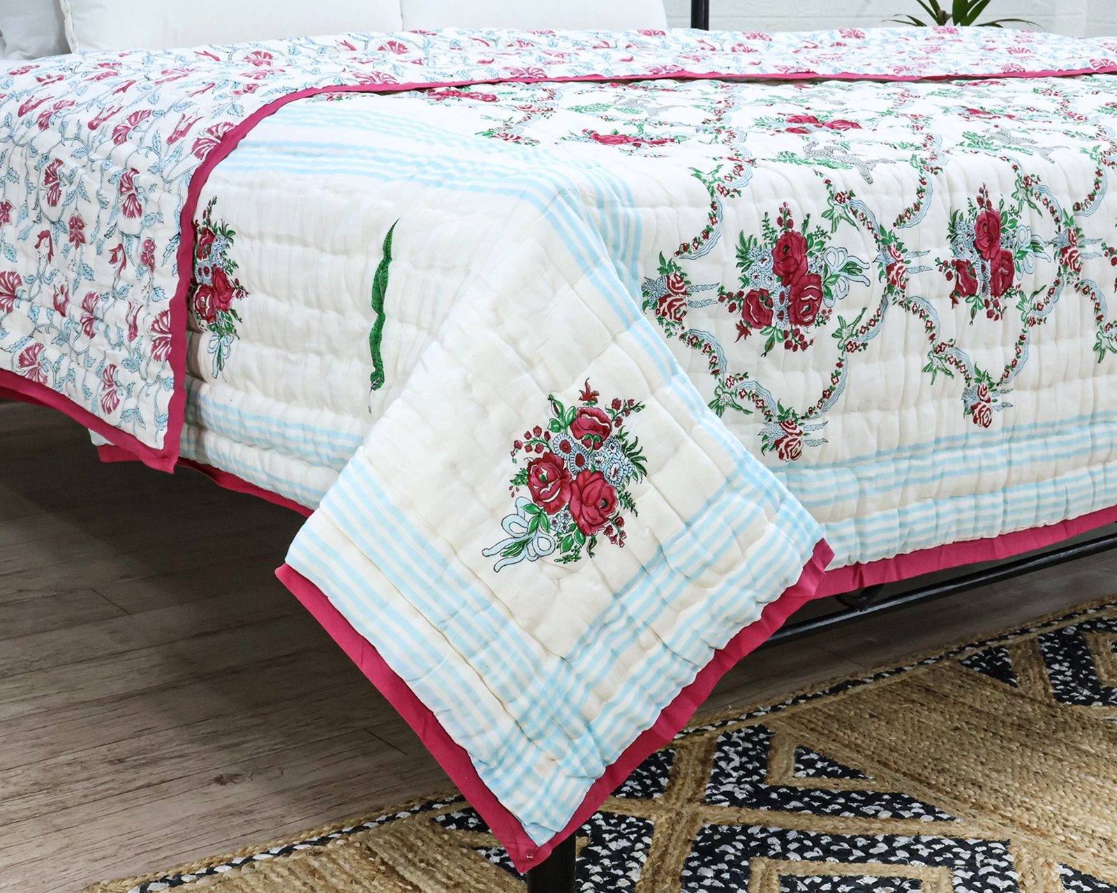 Luxury Handblock Printed Square Quilt for Everyday Comfort - Image 2