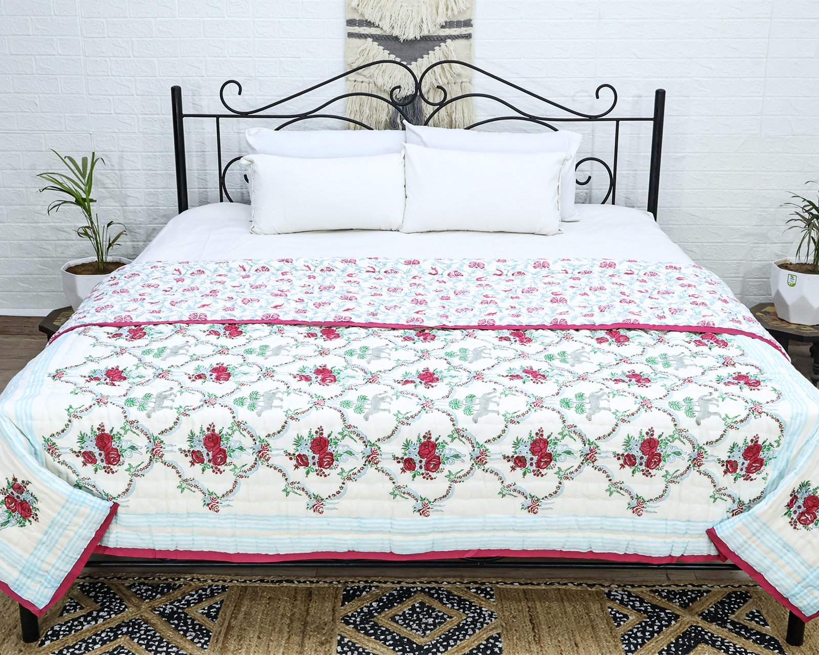 Luxury Handblock Printed Square Quilt for Everyday Comfort - Image 3