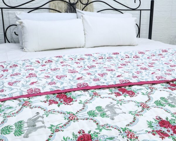 Luxury Handblock Printed Square Quilt for Everyday Comfort - Image 4