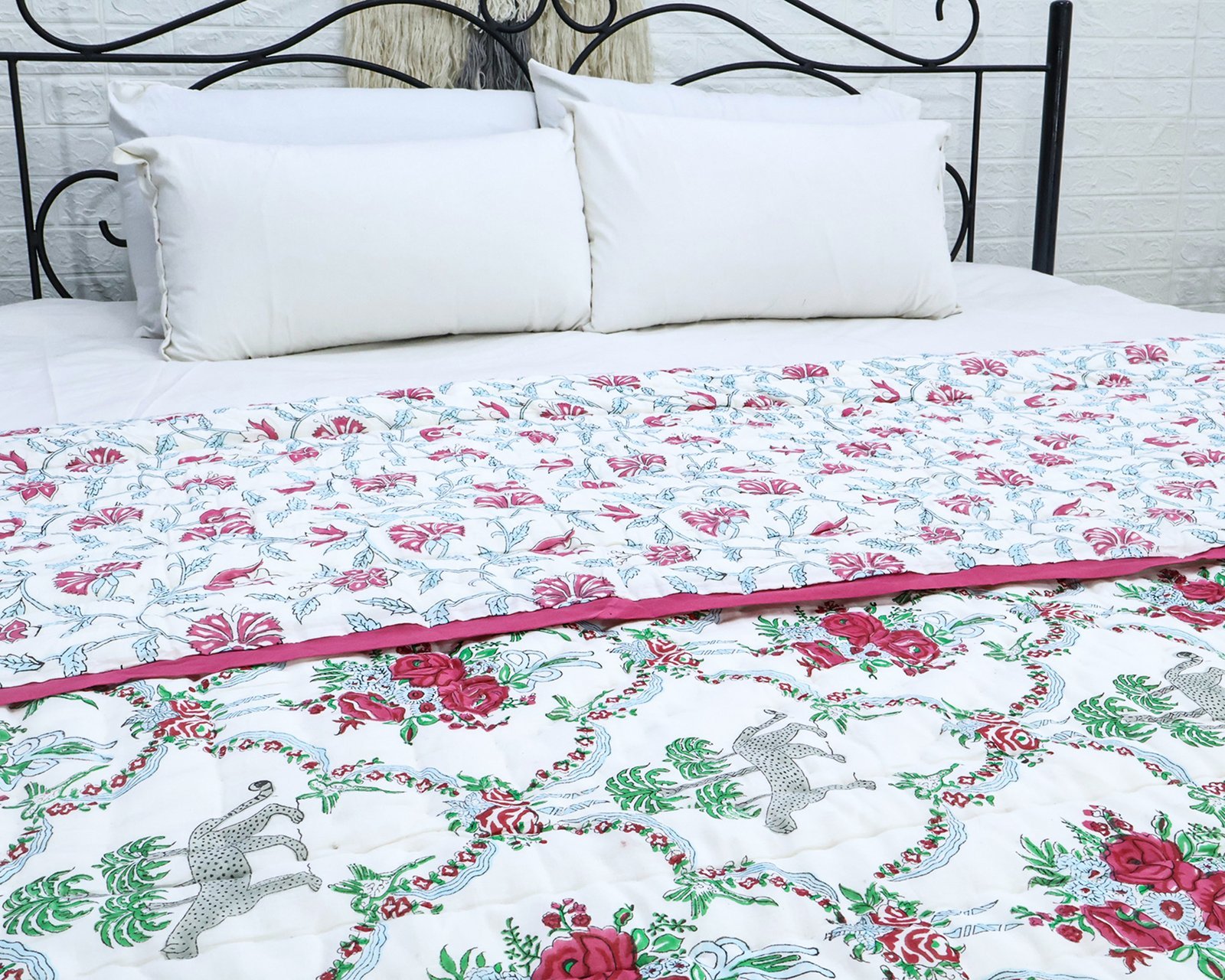Luxury Handblock Printed Square Quilt for Everyday Comfort - Image 4