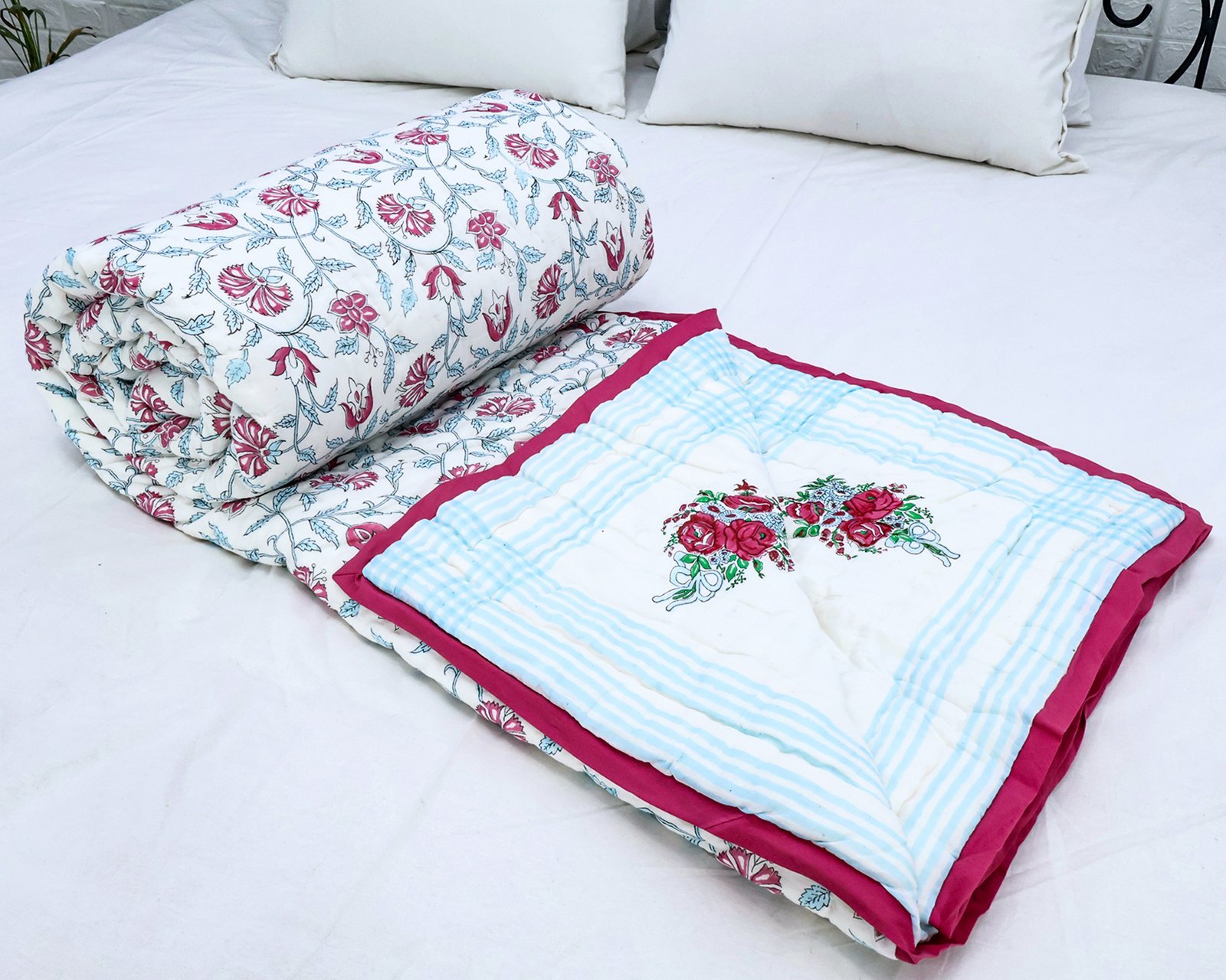 Luxury Handblock Printed Square Quilt for Everyday Comfort - Image 5