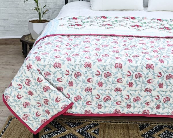 Luxury Handblock Printed Square Quilt for Everyday Comfort - Image 6