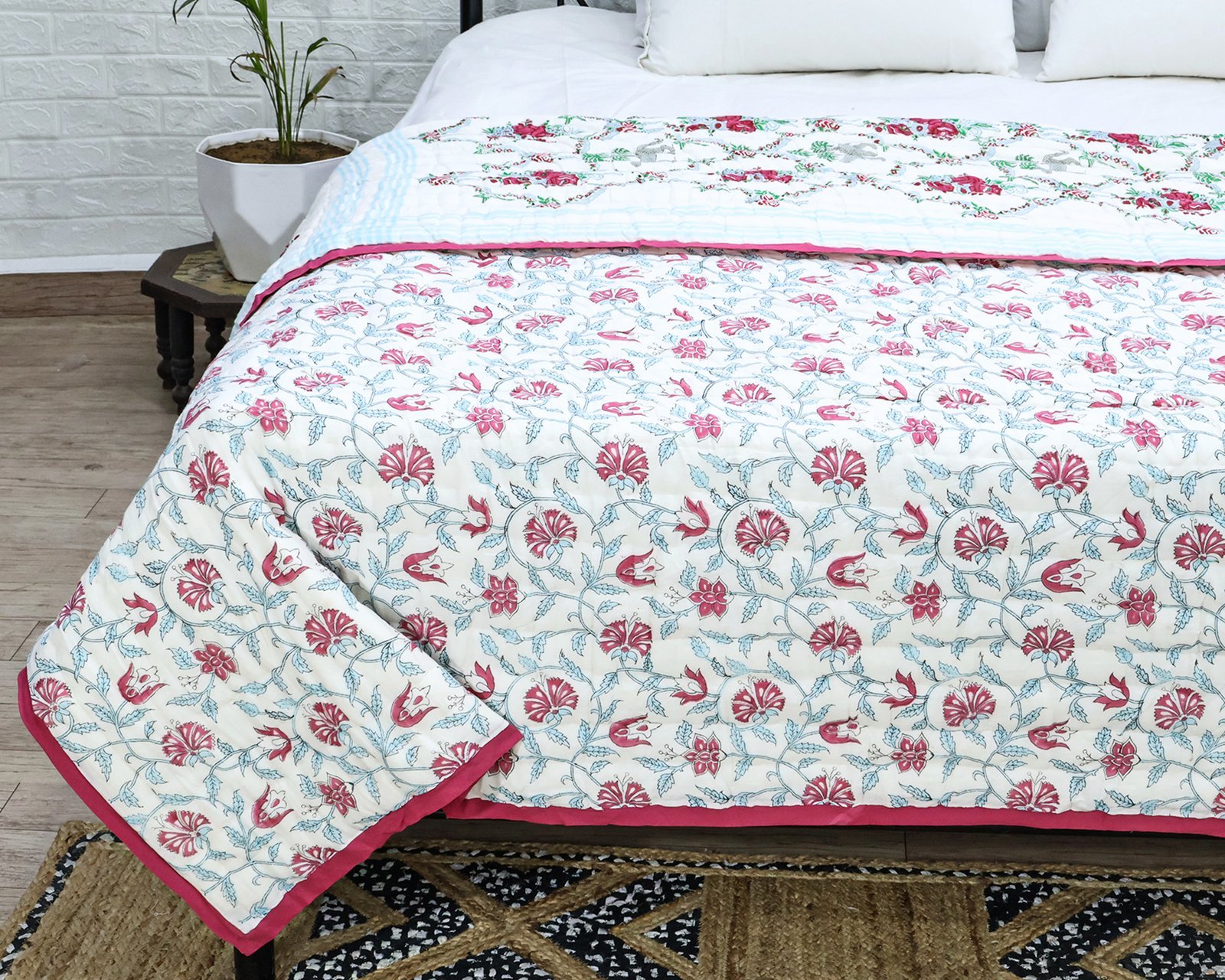 Luxury Handblock Printed Square Quilt for Everyday Comfort - Image 6