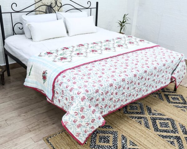 Luxury Handblock Printed Square Quilt for Everyday Comfort - Image 7