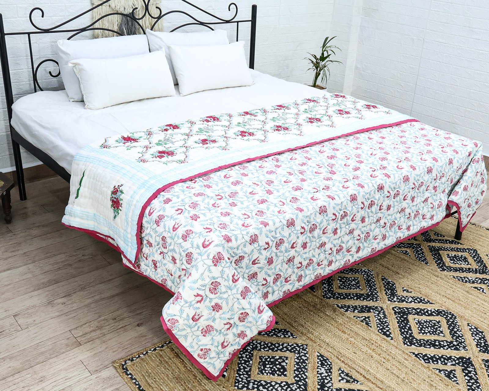 Luxury Handblock Printed Square Quilt for Everyday Comfort - Image 7