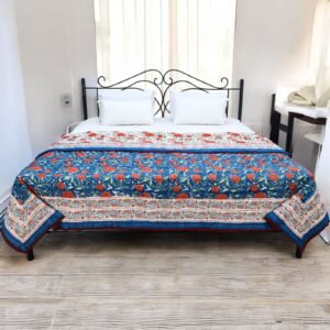 Cotton Handblock Printed Rectangle Quilt with Handmade Craft Cotton Handblock Printed Rectangle Quilt with Handmade Craft