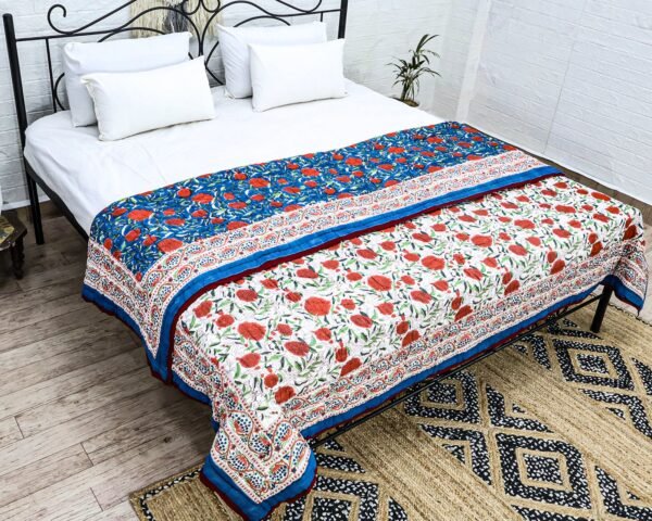 Cotton Handblock Printed Rectangle Quilt with Handmade Craft - Image 5