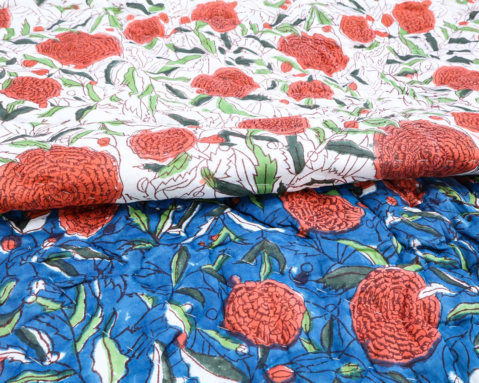 Cotton Handblock Printed Rectangle Quilt with Handmade Craft - Image 6