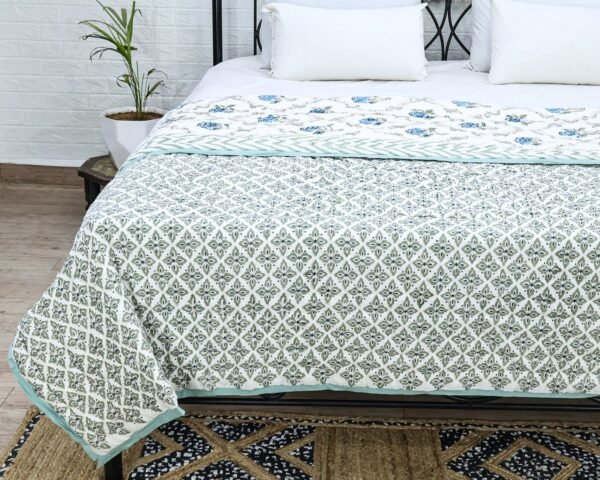Cotton Handblock Printed Square Quilt for Luxury Homes - Image 2