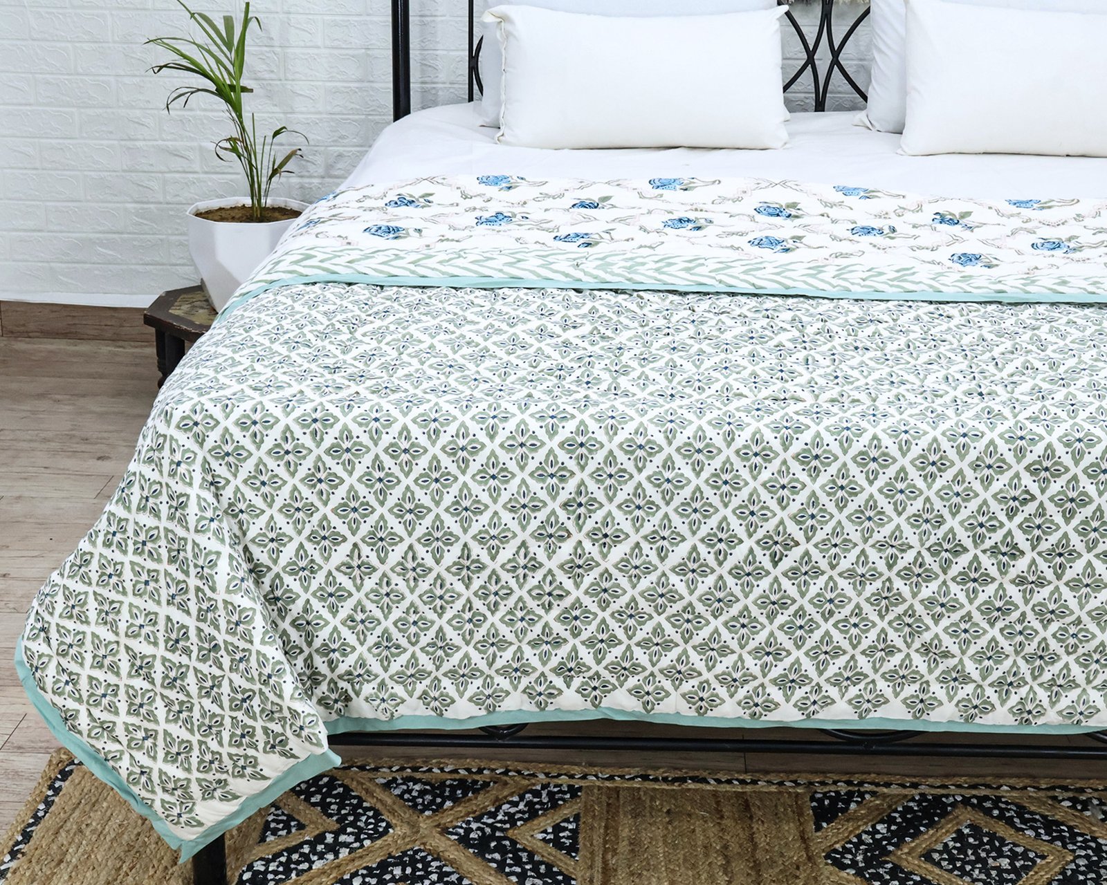 Cotton Handblock Printed Square Quilt for Luxury Homes - Image 2