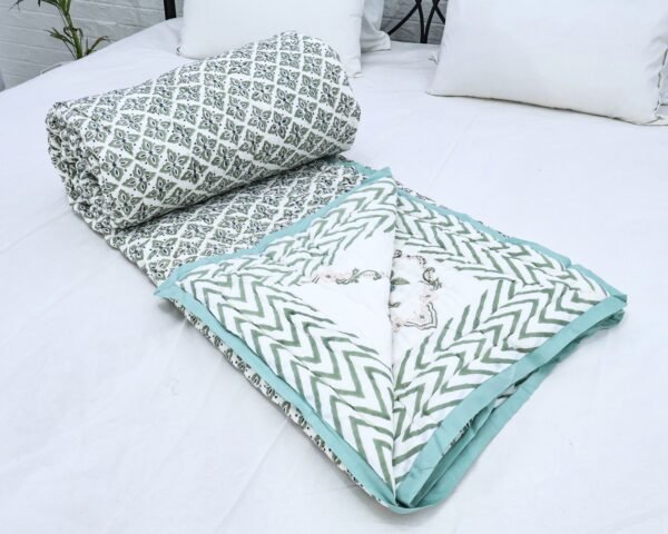 Cotton Handblock Printed Square Quilt for Luxury Homes - Image 3